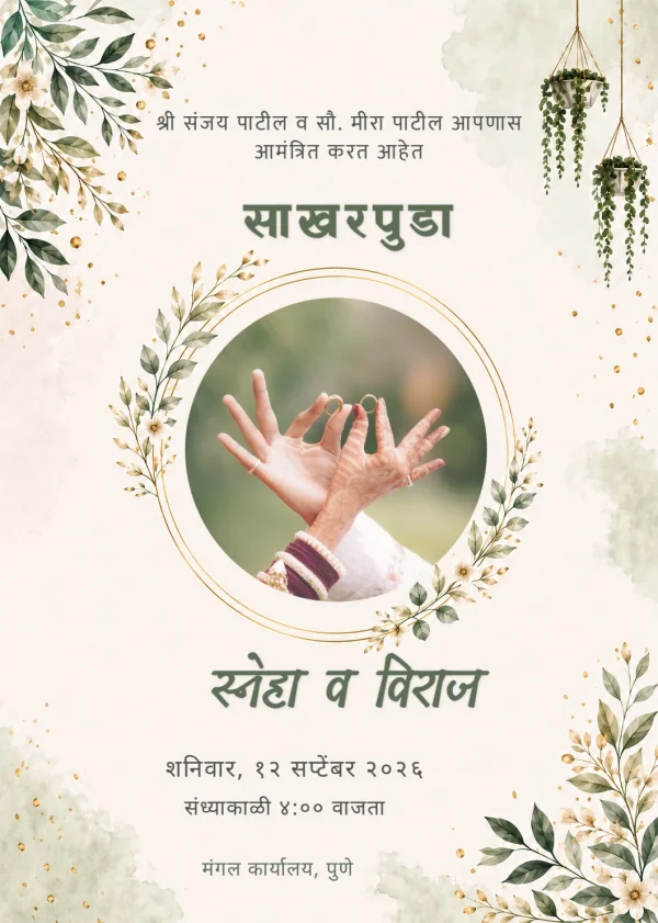 Terracotta Saffron Marathi Engagement Invitation Template — Engagement invitation card template