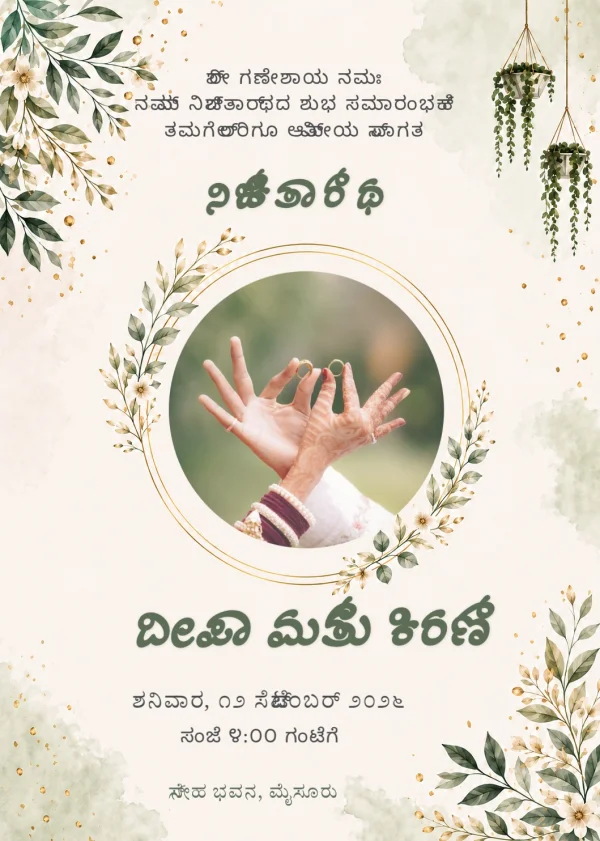 Elegant Kannada Engagement Invitation Card Template — Engagement invitation card template