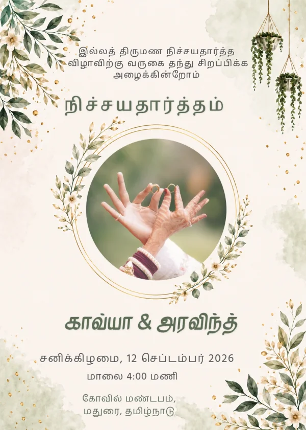 Traditional Tamil Engagement Invitation Card Template — Engagement invitation card template