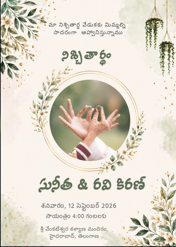 Elegant Gold Telugu Engagement Invitation Template — Engagement invitation card template