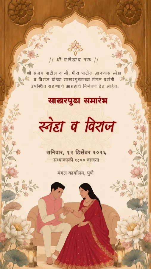 Terracotta Marathi Engagement Invitation Card Template — Engagement invitation card template