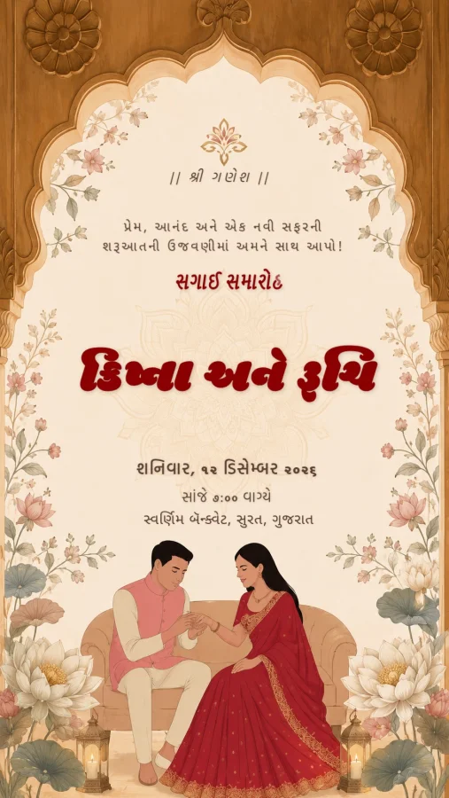 Vibrant Gujarati Engagement Invitation Card Template — Engagement invitation card template