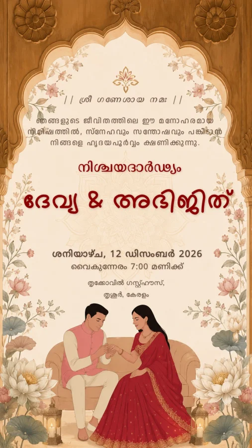 Elegant Malayalam Engagement Invitation Template — Engagement invitation card template