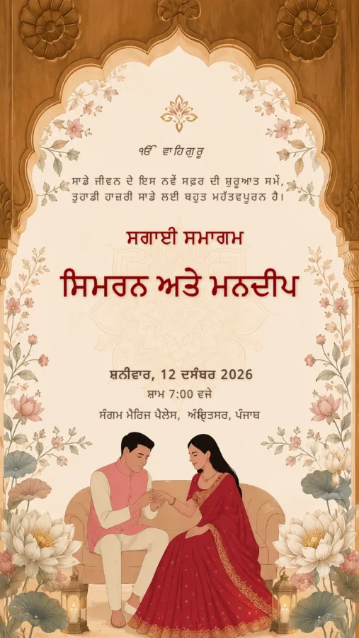 Elegant Punjabi Engagement Ceremony Template — Engagement invitation card template