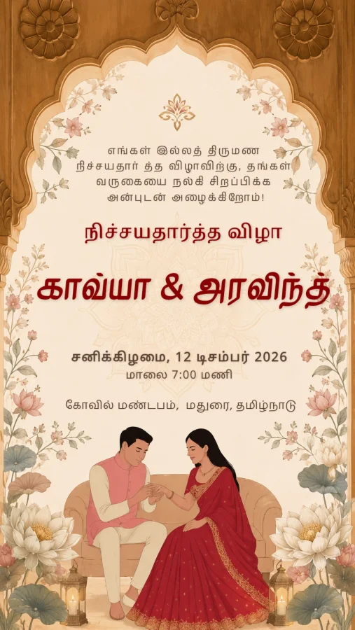 Vibrant Tamil Engagement Invitation Card Template — Engagement invitation card template