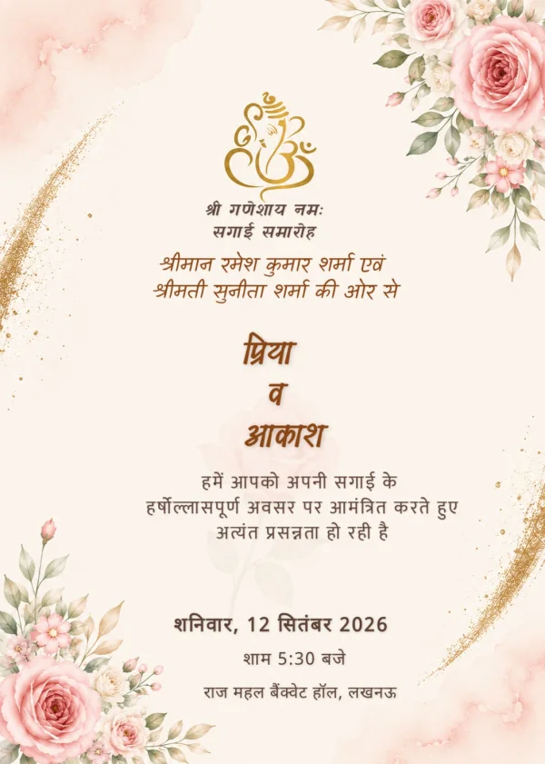 Elegant Saffron Hindi Engagement Invitation Template — Engagement invitation card template