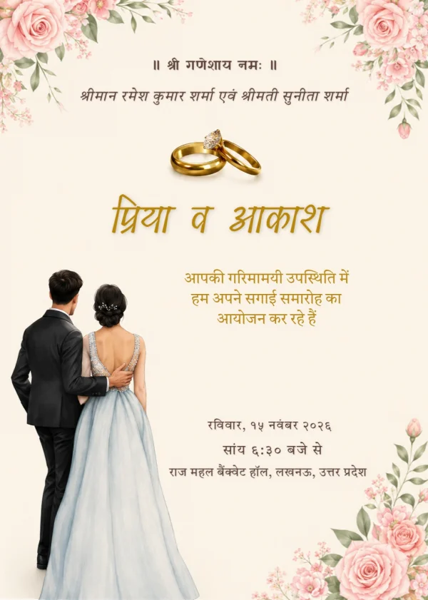 Elegant Saffron Hindi Engagement Invitation Template — Engagement invitation card template