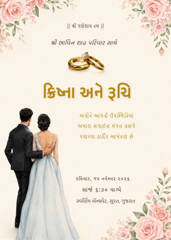Vibrant Gujarati Engagement Invitation Card Template — Engagement invitation card template