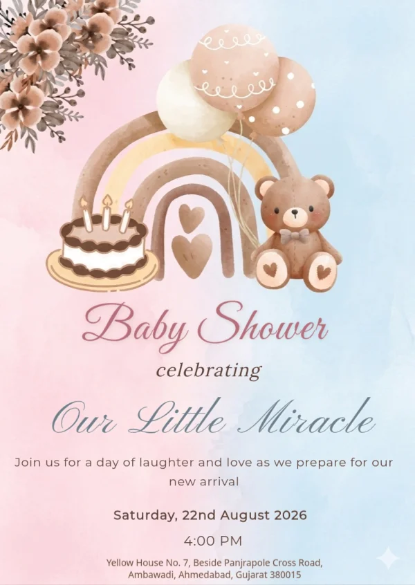 Sweet Watercolor Teddy Bear Baby Shower Invitation Template — Baby Shower invitation card template