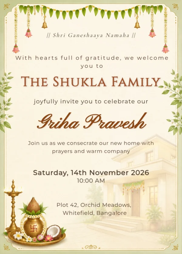 Traditional Indian Housewarming Invitation Card Template — Housewarming invitation card template