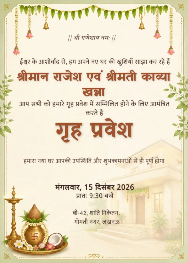 Traditional Terracotta Hindi Housewarming Invitation Template — Housewarming invitation card template