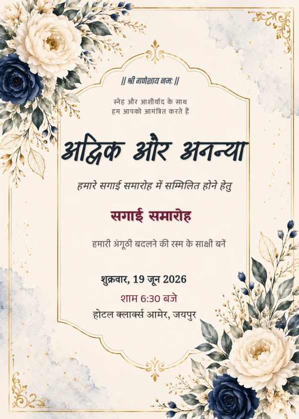 Terracotta Floral Hindi Sagai Invitation Design — Engagement invitation card template