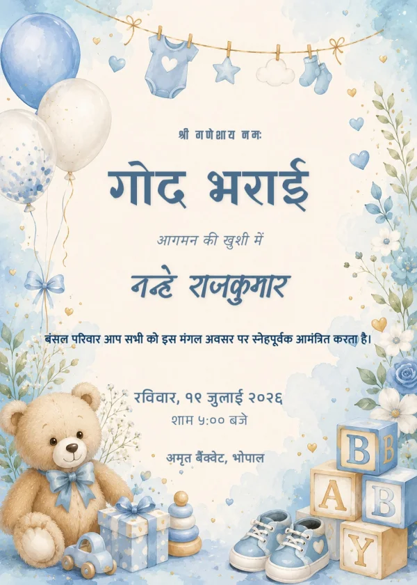 Terracotta Floral Godh Bharai Hindi Template — Baby Shower invitation card template