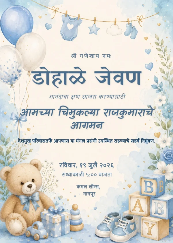 Terracotta Floral Marathi Dohale Jevan Invitation — Baby Shower invitation card template