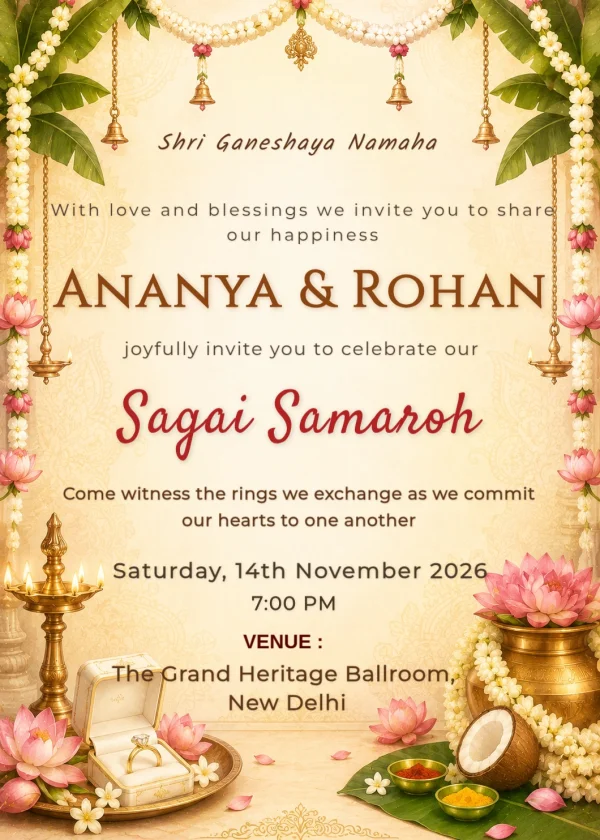 Lotus Arch Ring Ceremony Invitation Design — Engagement invitation card template
