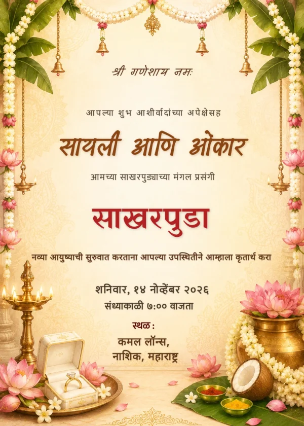 Saffron Terracotta Marathi Engagement Invite Design — Engagement invitation card template