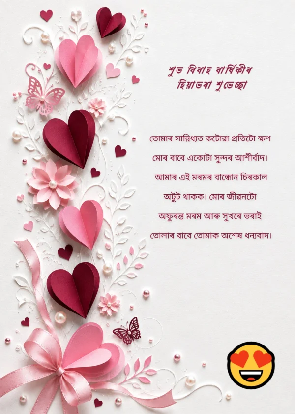 Crimson Heart Assamese Anniversary Invitation Card — Anniversary invitation card template