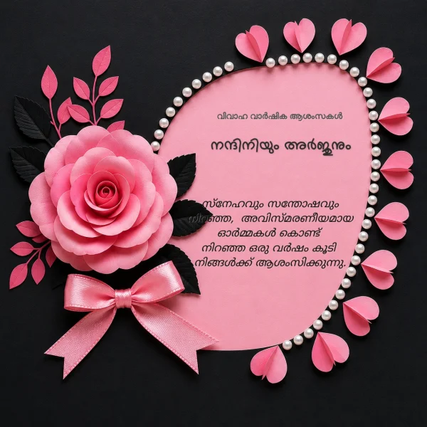 Pink Rose Heart Malayalam Anniversary Card — Anniversary invitation card template