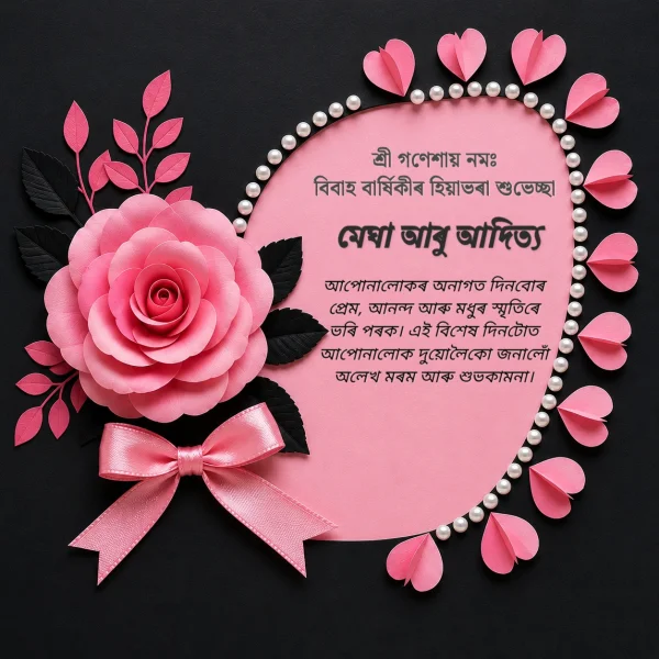 Velvet Gold Assamese Anniversary Floral Card — Anniversary invitation card template
