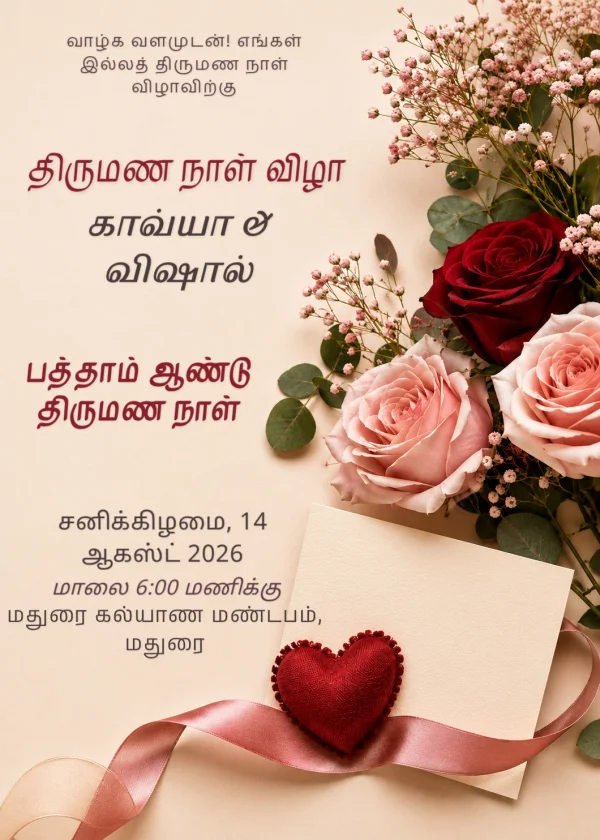 Crimson Rose Tamil Anniversary Celebration Design — Anniversary invitation card template