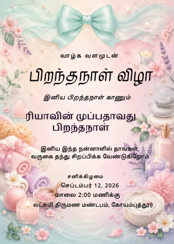 Floral Gold Tamil Birthday Celebration Invite — Birthday invitation card template