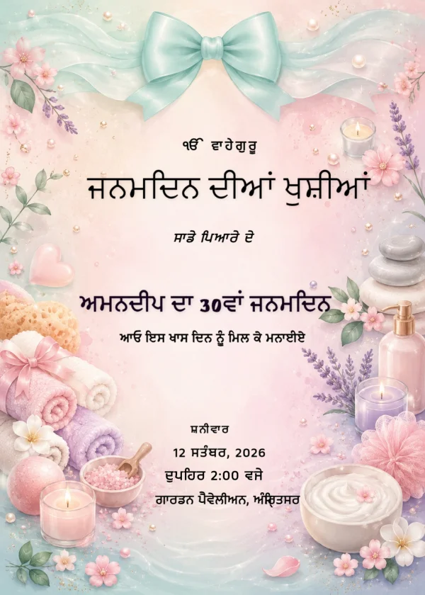 Pastel Floral Punjabi Birthday Celebration Invite — Birthday invitation card template