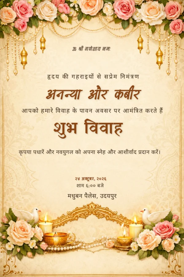 Terracotta Floral Hindi Shubh Vivah Invite — Wedding invitation card template