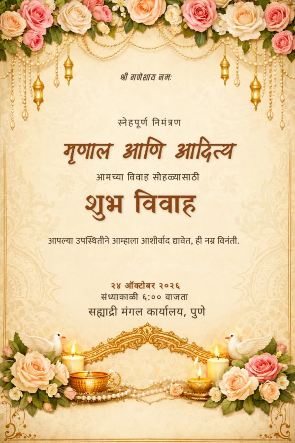 Terracotta Saffron Marathi Wedding Invitation Template — Wedding invitation card template