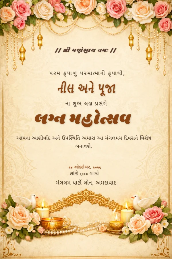 Vibrant Pink Gold Gujarati Wedding Kankotri — Wedding invitation card template