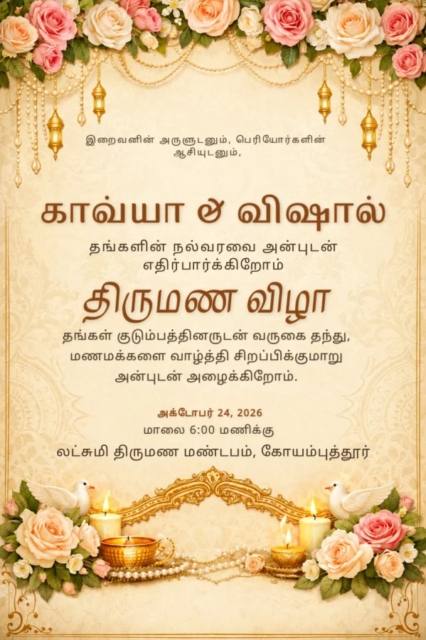 Golden Floral Tamil Wedding Invitation Card — Wedding invitation card template