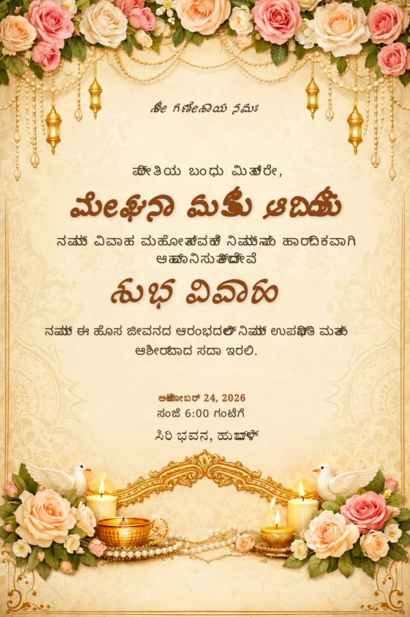 Saffron Marigold Kannada Wedding Invite Design — Wedding invitation card template