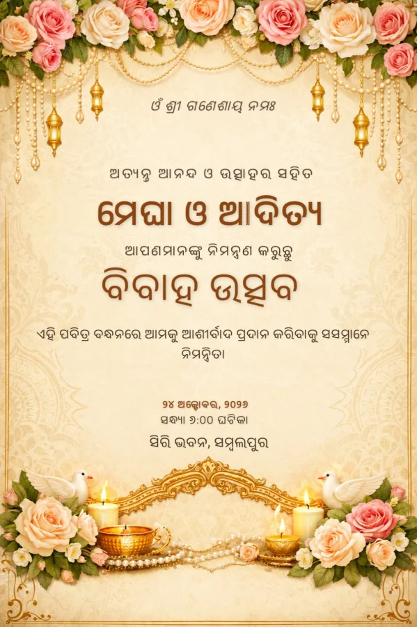 Golden Floral Odia Wedding Invitation Design — Wedding invitation card template