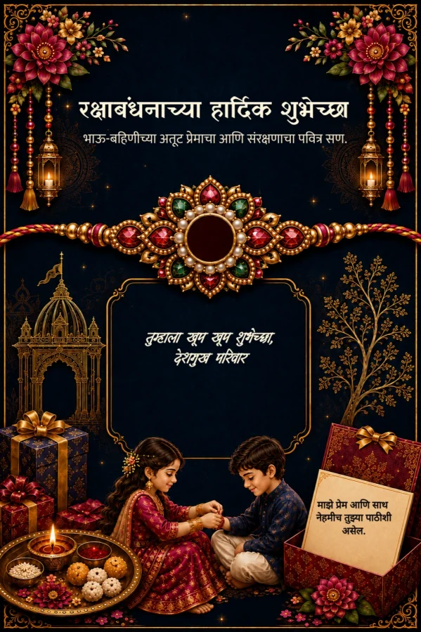 Terracotta Floral Marathi Raksha Bandhan Template — Raksha Bandhan invitation card template