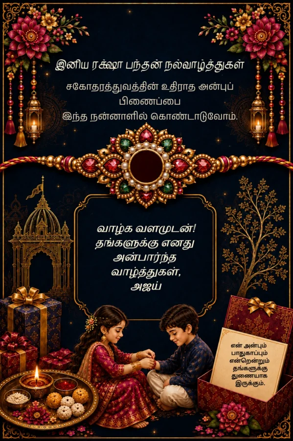 Gold Floral Tamil Raksha Bandhan Invite — Raksha Bandhan invitation card template