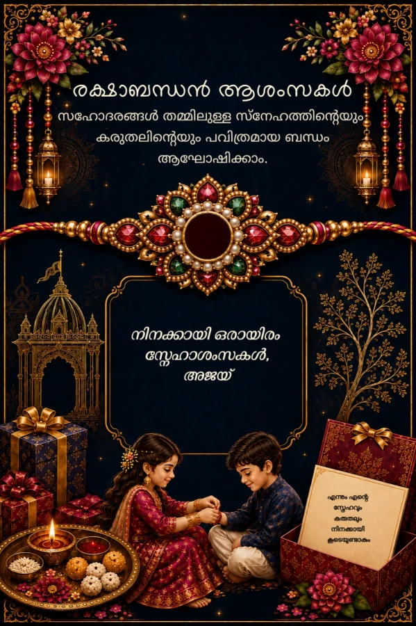 Emerald Gold Kerala Raksha Bandhan Invite — Raksha Bandhan invitation card template