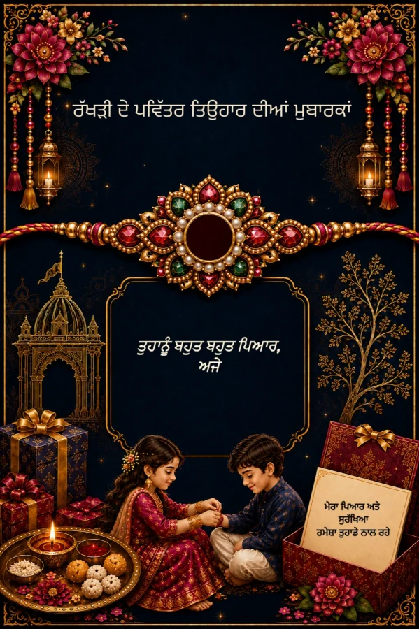 Floral Gold Punjabi Raksha Bandhan Invite — Raksha Bandhan invitation card template