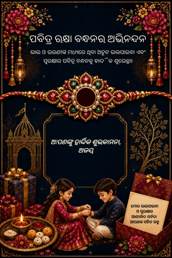 Odia Raksha Bandhan Golden Floral Invite — Raksha Bandhan invitation card template