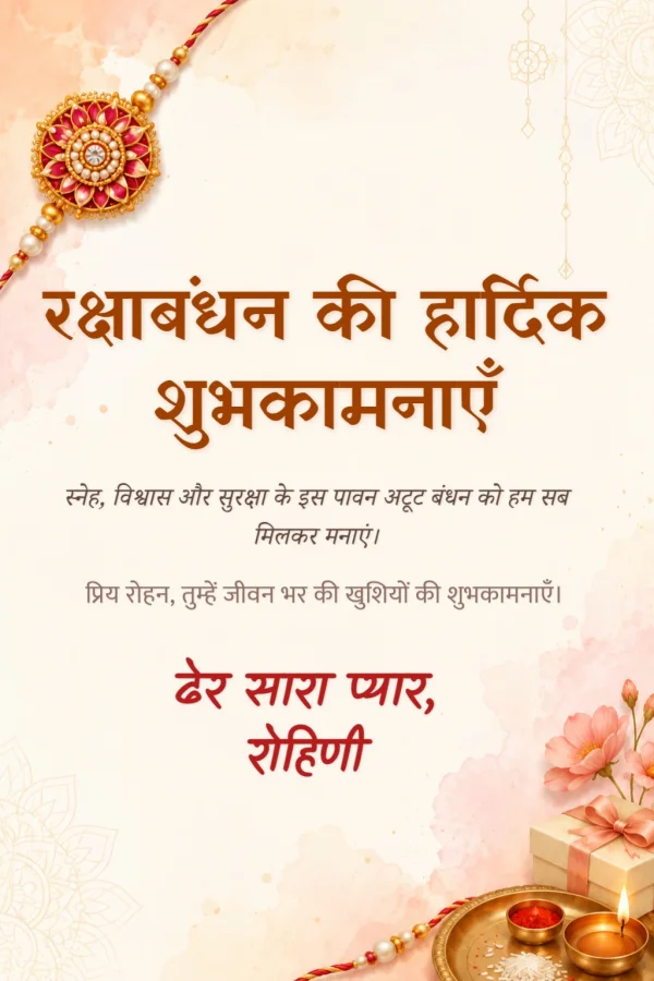 Saffron Floral Hindi Raksha Bandhan Invite — Raksha Bandhan invitation card template