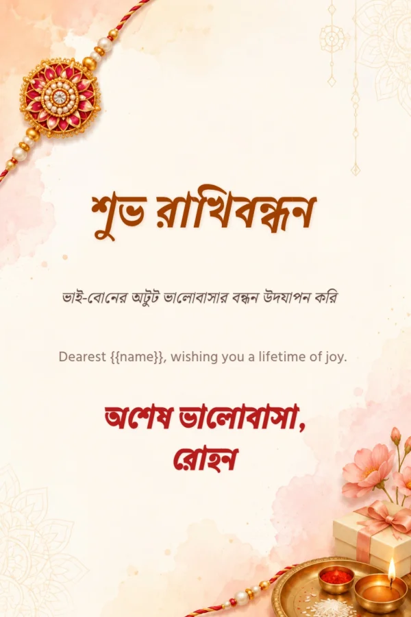 Gold Rakhi Floral Bengali Greeting Design — Raksha Bandhan invitation card template