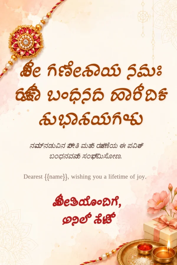 Golden Rakhi Motif Kannada Raksha Bandhan Design — Raksha Bandhan invitation card template