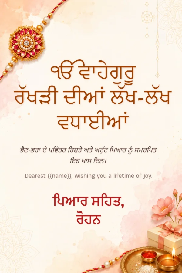 Golden Rakhi Motif Punjabi Raksha Bandhan Card — Raksha Bandhan invitation card template