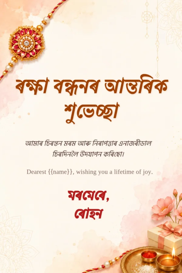 Red Rakhi Motif Assamese Raksha Bandhan Template — Raksha Bandhan invitation card template