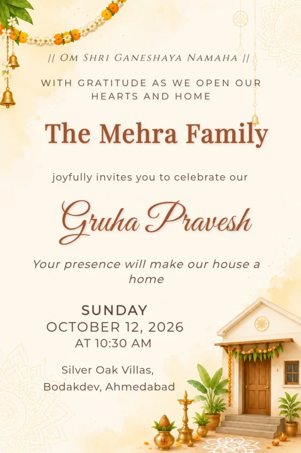 Marigold Bells Housewarming Ceremony Template — Housewarming invitation card template