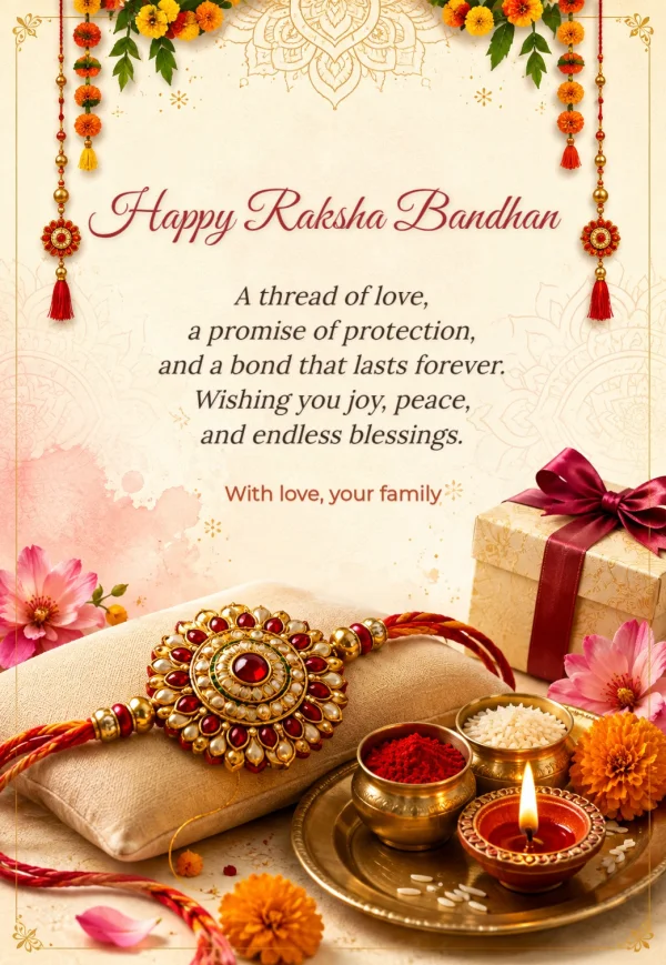 Marigold Hanging Raksha Bandhan Greeting Card — Raksha Bandhan invitation card template