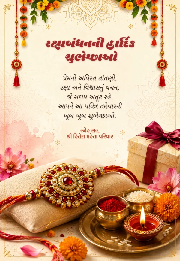 Gold Marigold Gujarati Raksha Bandhan Design — Raksha Bandhan invitation card template