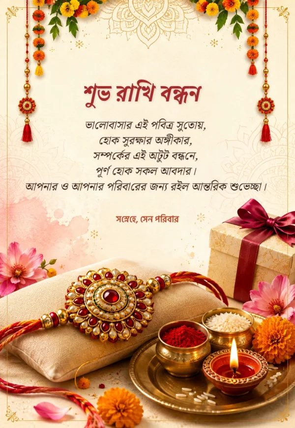 Red and Gold Bengali Raksha Bandhan Greeting — Raksha Bandhan invitation card template
