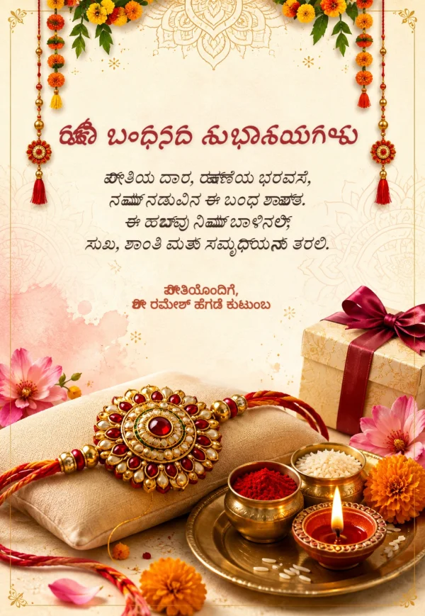 Floral Marigold Kannada Raksha Bandhan Card — Raksha Bandhan invitation card template