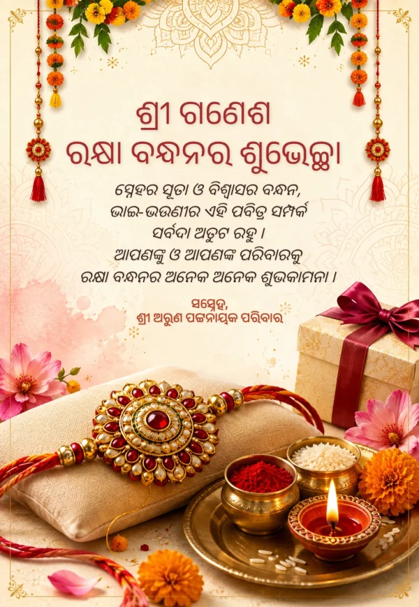 Golden Marigold Odia Raksha Bandhan Template — Raksha Bandhan invitation card template