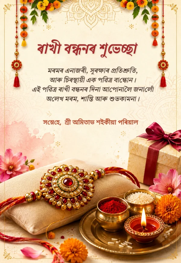 Velvet Red Rakhi Assamese Celebration Template — Raksha Bandhan invitation card template