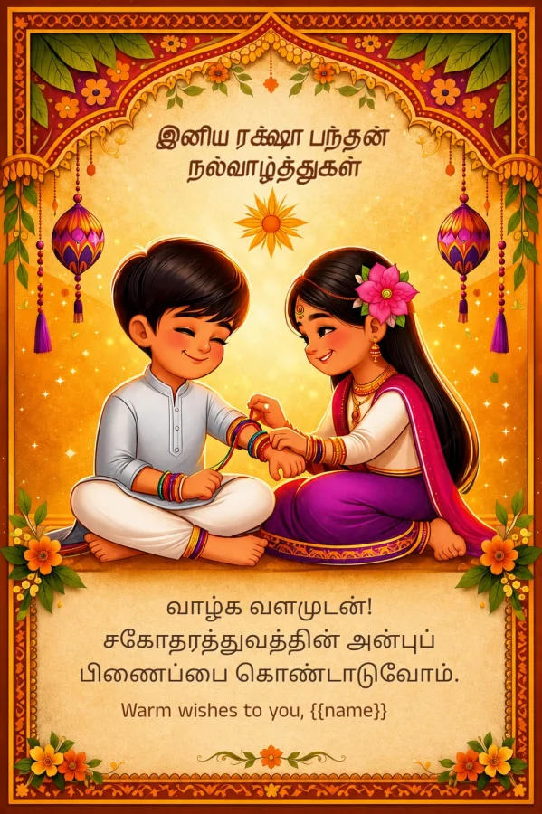 Vibrant Floral Tamil Raksha Bandhan Template — Raksha Bandhan invitation card template